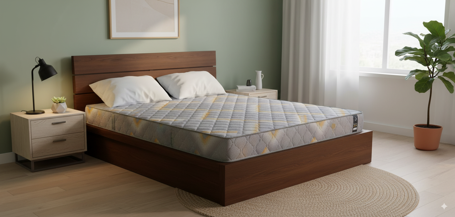 Vivo Premium Mattress – Grey Yellow Chevron Design with Elegant Quilted Finish, High-Density Orthopedic Support for Superior Sleep and Comfort