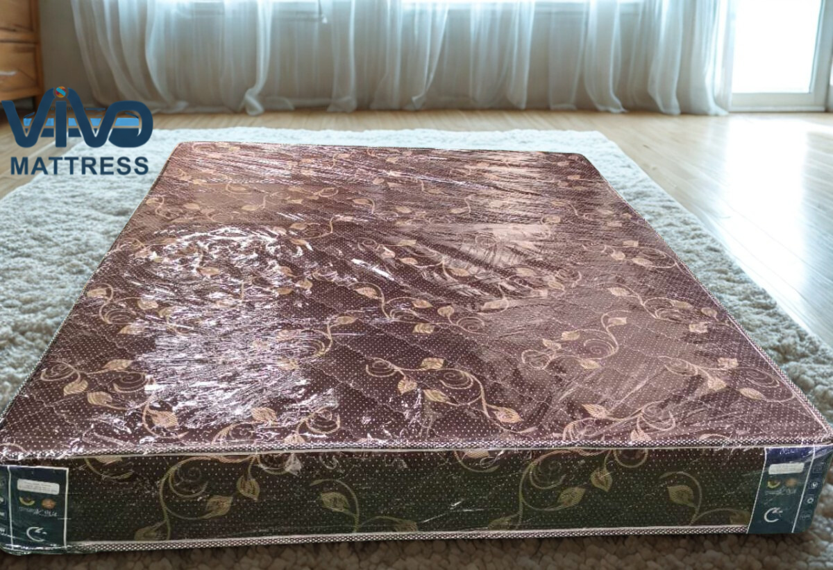 Vivo Premium Mattress –Rich Brown with Tan Floral Accents Design with Elegant Quilted Finish, High-Density Orthopedic Support for Superior Sleep and Comfort