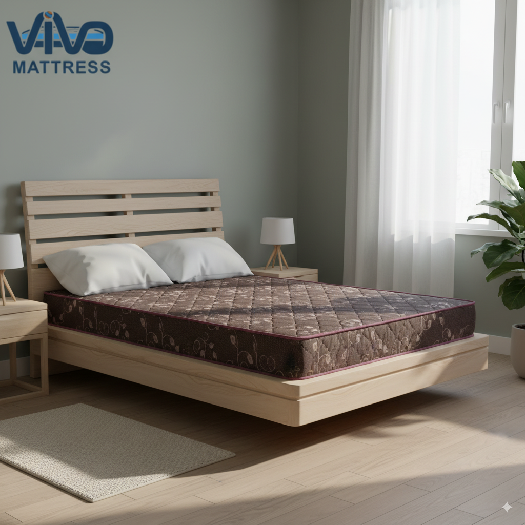 Vivo Premium Mattress –Rich Brown with Tan Floral Accents Design with Elegant Quilted Finish, High-Density Orthopedic Support for Superior Sleep and Comfort