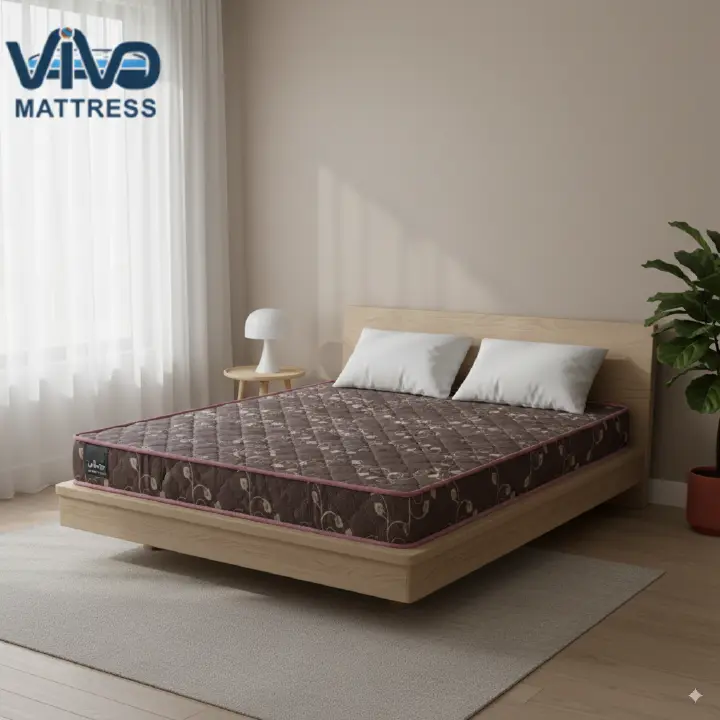 Vivo Premium Mattress –Rich Brown with Tan Floral Accents Design with Elegant Quilted Finish, High-Density Orthopedic Support for Superior Sleep and Comfort