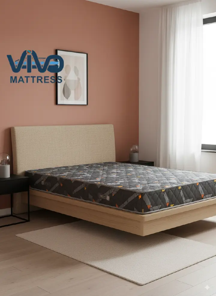 Vivo Premium Mattress –Grey with Yellow and Orange Triangle Design with Elegant Quilted Finish, High-Density Orthopedic Support for Superior Sleep and Comfort