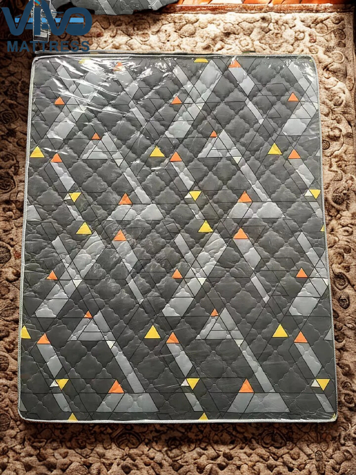 Vivo Premium Mattress –Grey with Yellow and Orange Triangle Design with Elegant Quilted Finish, High-Density Orthopedic Support for Superior Sleep and Comfort