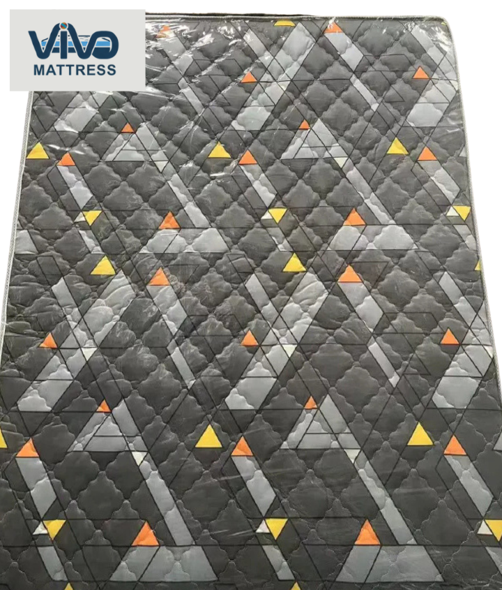 Vivo Premium Mattress –Grey with Yellow and Orange Triangle Design with Elegant Quilted Finish, High-Density Orthopedic Support for Superior Sleep and Comfort