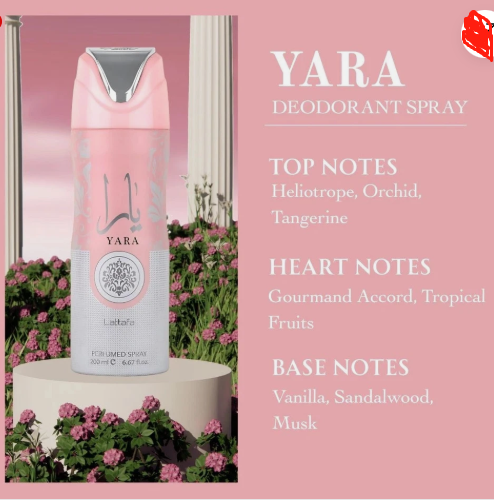 Lattafa Yara Deodorant Long Lasting women floral fruity Perfumed Body Spray 200ml