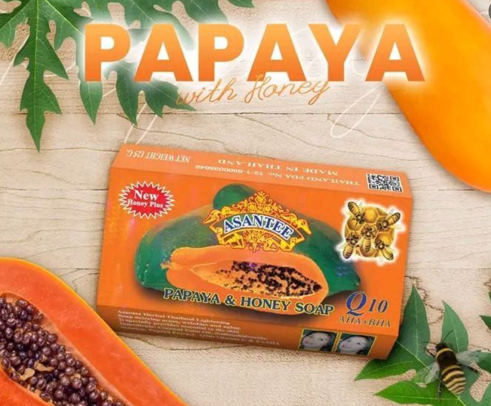 Original Asantee Papaya & Honey Soap Q10 – Brightening Anti-Acne Dark Spot Remover Soap for Glowing Skin (Orange Herbal Bath Soap)