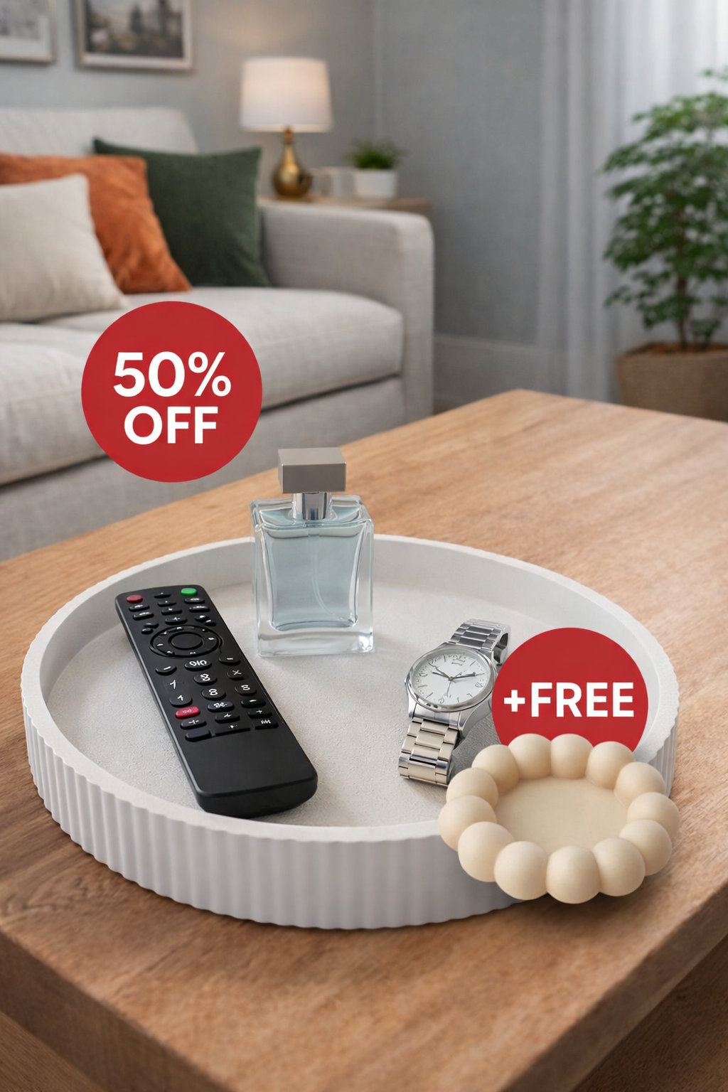 GET FREE BUBBLE DISH + LARGE ROUND ORGANISER TRAY. ARRANGE YOUR BEDROOM,SITTING ROOM , TV AREA ,DECORATE YOU BNB