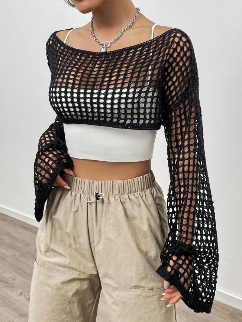 CROTCHET MESH SHRUG TOP