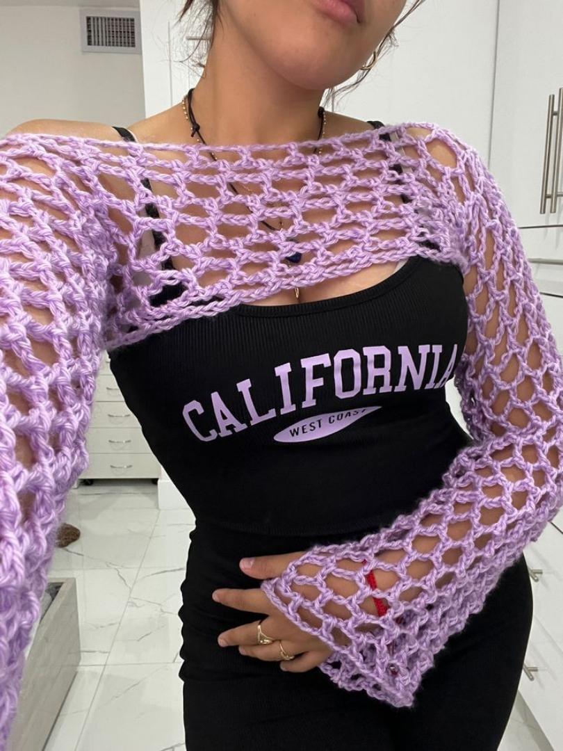 CROTCHET MESH SHRUG TOP