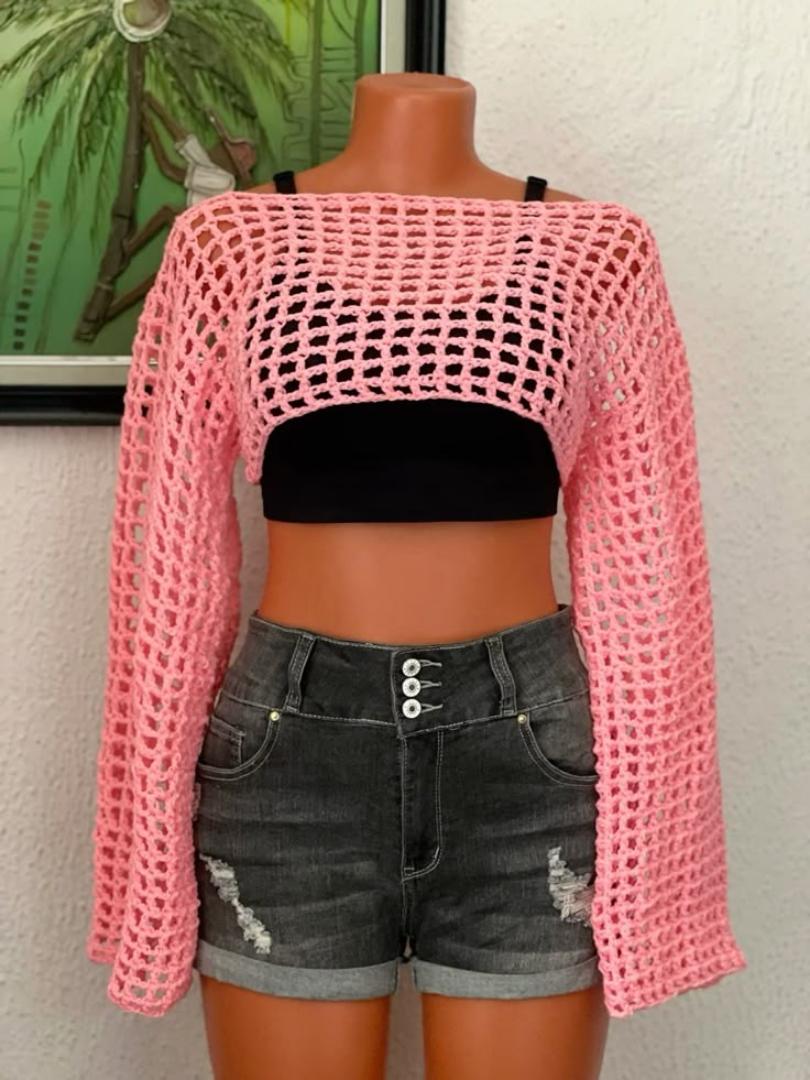 CROTCHET MESH SHRUG TOP