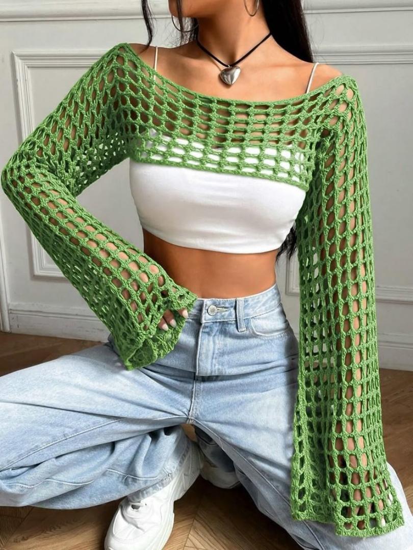 CROTCHET MESH SHRUG TOP