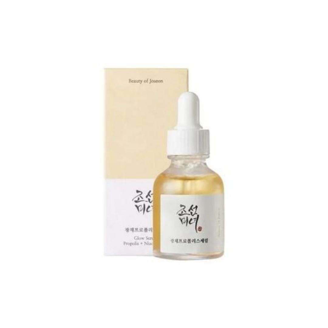 Beauty of Joseon Glow Serum: Propolis + Niacinamide. This serum is a Korean skincare product designed to address issues like enlarged pores, inflammation, and dullness.