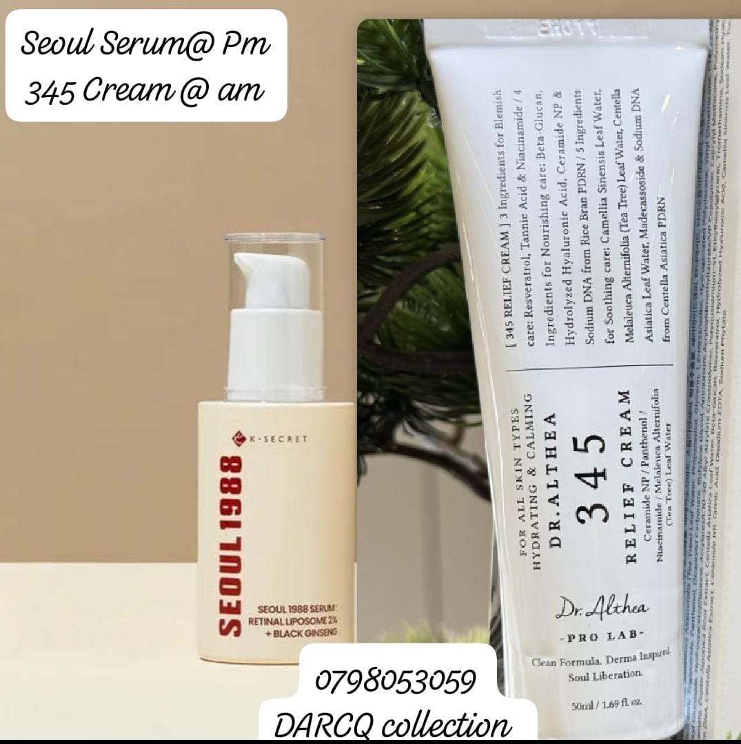 Seoul Retinol Serum  use at Night + Dr Althea 345 Relief Cream use in the morning at using Retinol serum. Add sunscreen of your choice during the day