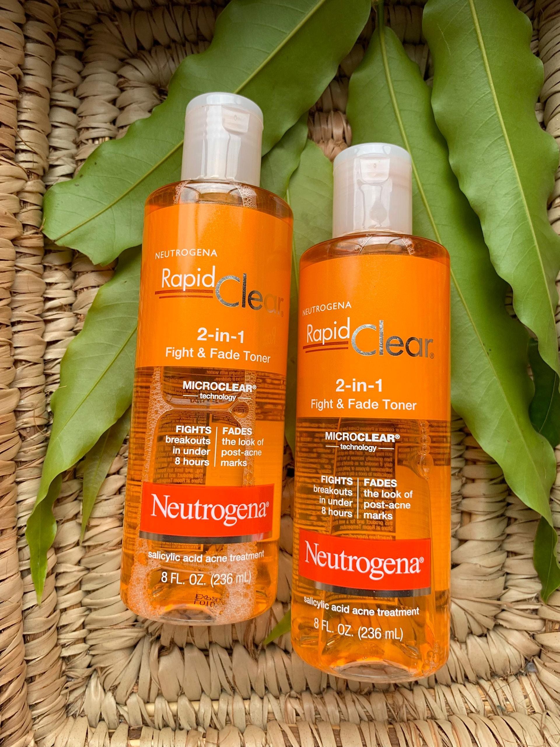 Neutrogena Rapid Clear 2-in-1 Fight & Fade Toner, which is an acne treatment toner designed to reduce breakouts and fade post-acne marks.