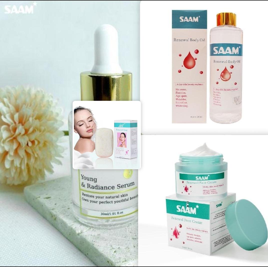 Renewal face cream, soap, serum and body oil, fights melasma, anti-aging, wrinkles, freckles,and restore young radiant skin