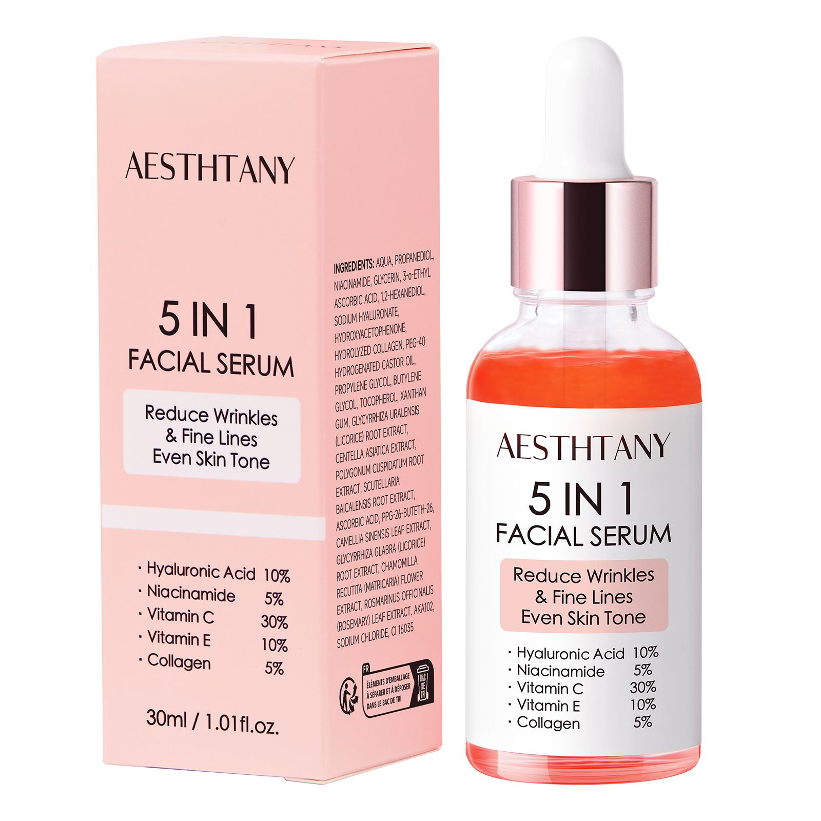 5-in-1 facial essence Moisturizing Hyaluronic acid, Whitening spots, whitening care, Vitamin C Brightening Essence, anti-acne nicotinamide, Moisturizing Vitamin E Essence, anti-wrinkle, Mabox substitu