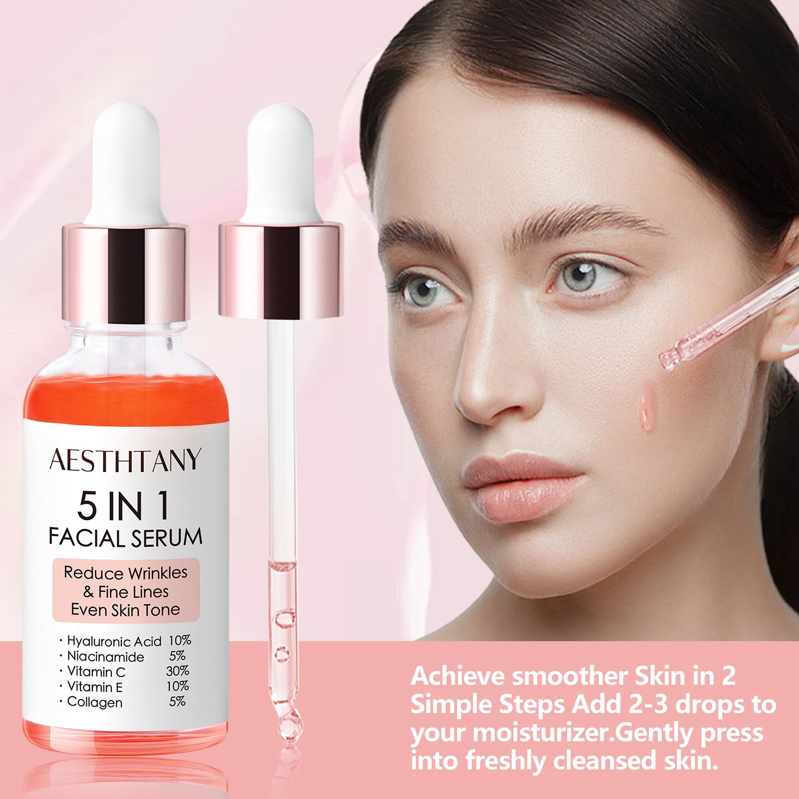 5-in-1 facial essence Moisturizing Hyaluronic acid, Whitening spots, whitening care, Vitamin C Brightening Essence, anti-acne nicotinamide, Moisturizing Vitamin E Essence, anti-wrinkle, Mabox substitu