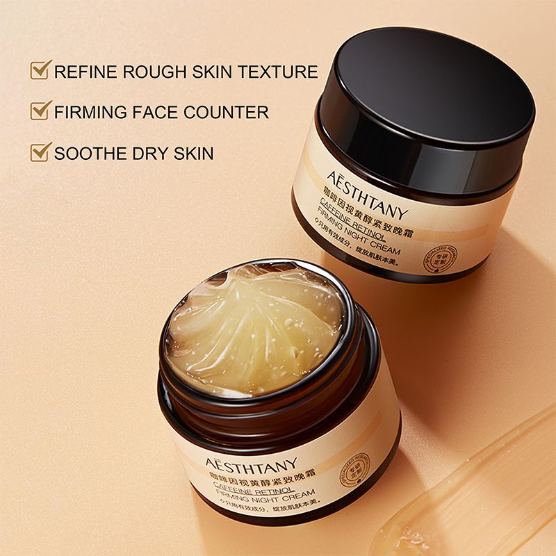 AESTHTANY Caffeine Retinol Firming Night Cream，It contains retinol and caffeine, providing whitening and moisturizing effects, enhancing the texture of the facial skin, and smoothing out facial wrinkl