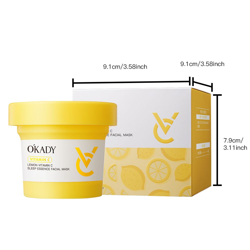 O'KADY Lemon Vitamin C Sleep Essence Mask，Vitamin C Facial Mask Sheet Pores Moisturizing Oil-Control Anti-Aging Replenishment Face Care Skin Care