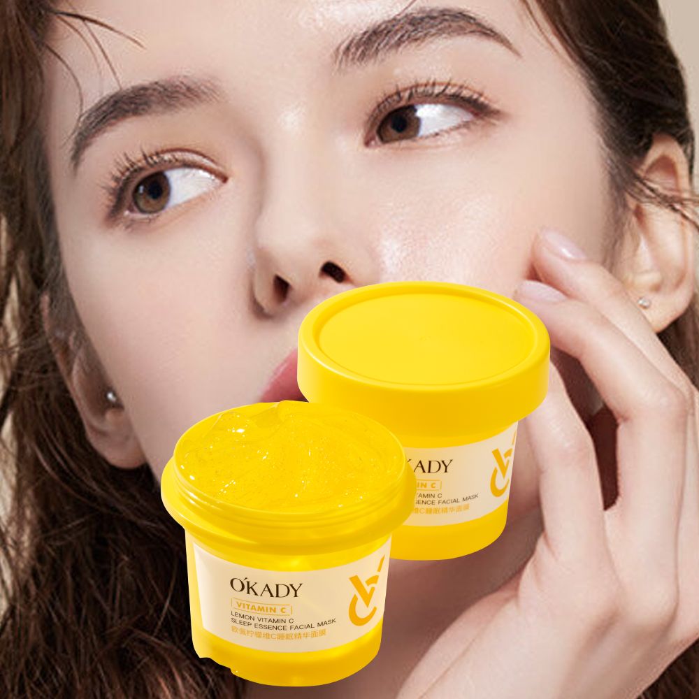 O'KADY Lemon Vitamin C Sleep Essence Mask，Vitamin C Facial Mask Sheet Pores Moisturizing Oil-Control Anti-Aging Replenishment Face Care Skin Care