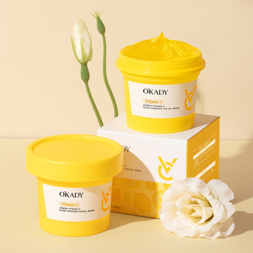 O'KADY Lemon Vitamin C Sleep Essence Mask，Vitamin C Facial Mask Sheet Pores Moisturizing Oil-Control Anti-Aging Replenishment Face Care Skin Care