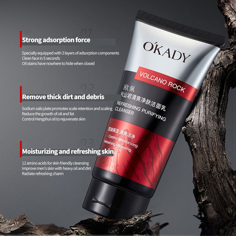 O'KADY Volcanic Rock Refreshing and Gentle Skin-Cleansing ,All-in-One Facial Cleanser for Men Skin Care Cleaner Shrink Pore Deep Cleaning Care Skin Rejuvenation moisturizing Face Wash Oil Control as