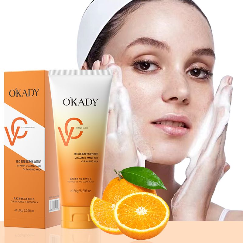 O'KADY Vitamin C Amino Acid Clearing Facial Cleanser,Vitamin C Facial Cleanser Face Wash Foam Cleanser Whitening Antioxidant Moist Brightening Skin Deep Cleansing Hydrating VC Skin Care Cleanser