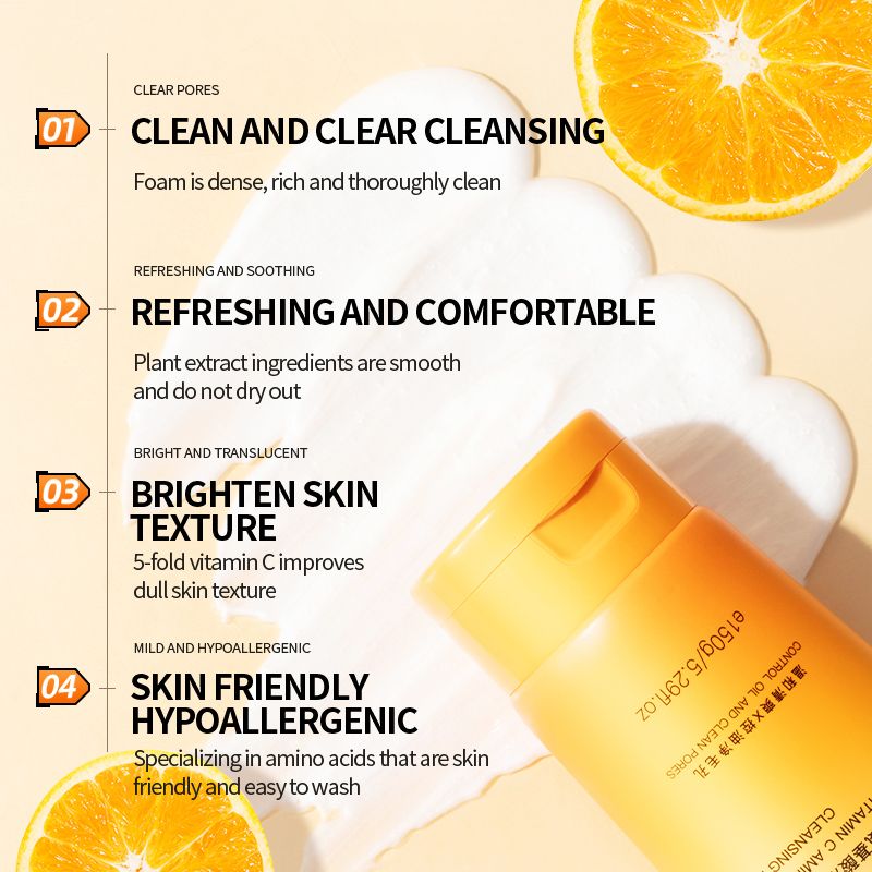 O'KADY Vitamin C Amino Acid Clearing Facial Cleanser,Vitamin C Facial Cleanser Face Wash Foam Cleanser Whitening Antioxidant Moist Brightening Skin Deep Cleansing Hydrating VC Skin Care Cleanser
