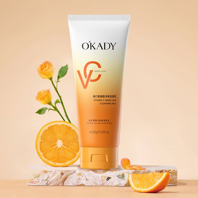 O'KADY Vitamin C Amino Acid Clearing Facial Cleanser,Vitamin C Facial Cleanser Face Wash Foam Cleanser Whitening Antioxidant Moist Brightening Skin Deep Cleansing Hydrating VC Skin Care Cleanser