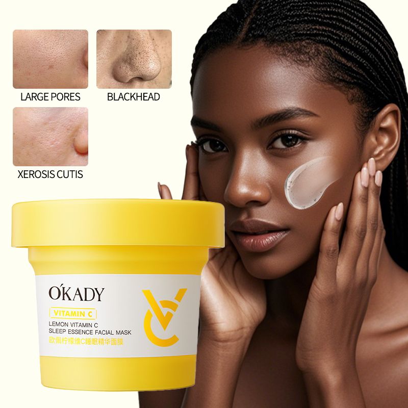 O'KADY Lemon Vitamin C Sleep Essence Mask，Vitamin C Facial Mask Sheet Pores Moisturizing Oil-Control Anti-Aging Replenishment Face Care Skin Care