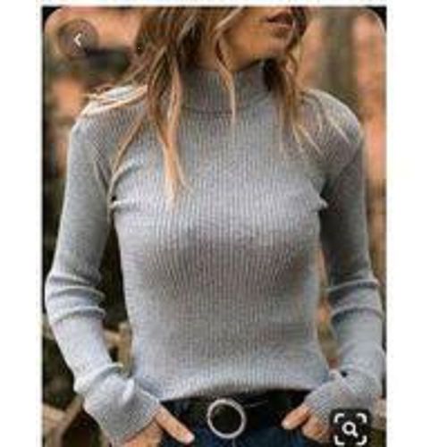 Ladies Full Neck Sweater - Ladies Turtle Neck Gray