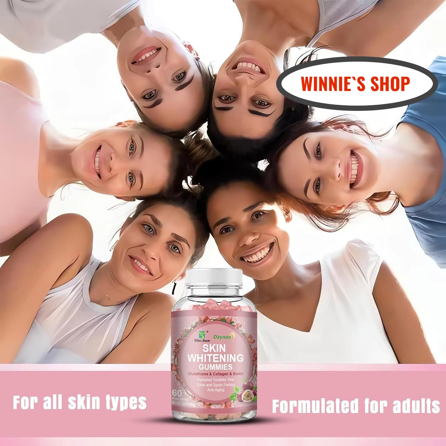 Daynee Skin Whitening Gummies, with Glutathione, Collagen and Bioth, Hydrated Youthful Skin, Glow and Spots Fading, Anti-Aging, 60 Count