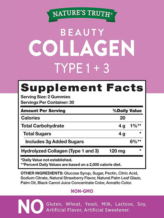 Nature's Truth Beauty Collagen Gummies | 60 Count Type 1 and 3 | Natural Strawberry Flavor | Non-GMO, Gluten Collagen Peptide Supplement