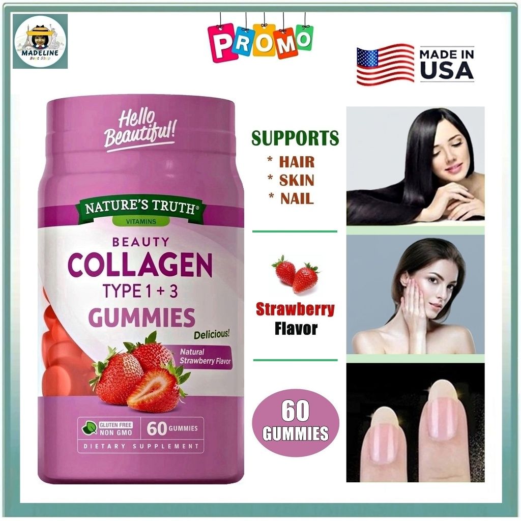 Nature's Truth Beauty Collagen Gummies | 60 Count Type 1 and 3 | Natural Strawberry Flavor | Non-GMO, Gluten Collagen Peptide Supplement