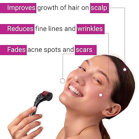 Derma Roller 0.5mm For Beard & Hair Growth, Anti Aging & Skin Rejuvenation, Boosts Minoxidil Absorption – Microneedling Dermaroller For Thicker Hair, Clearer Skin & Collagen Boost