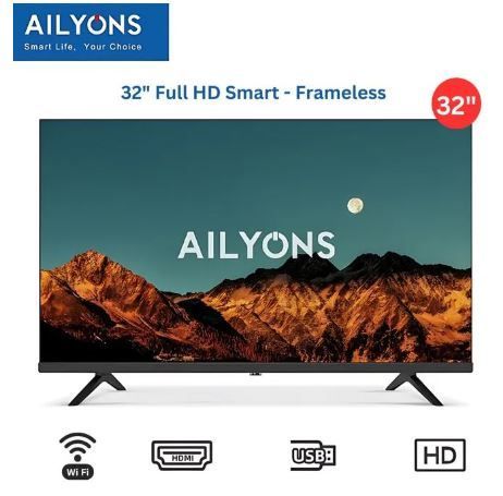 Ailyons 32" inch Frameless Smart Android 11 TV Full HD Netflix TV YouTube Energy Saving LST3208W Wide Visual Angle Television TV leg/stands Television A+ Panel, HDMI USB Ports Wide Voltage Design