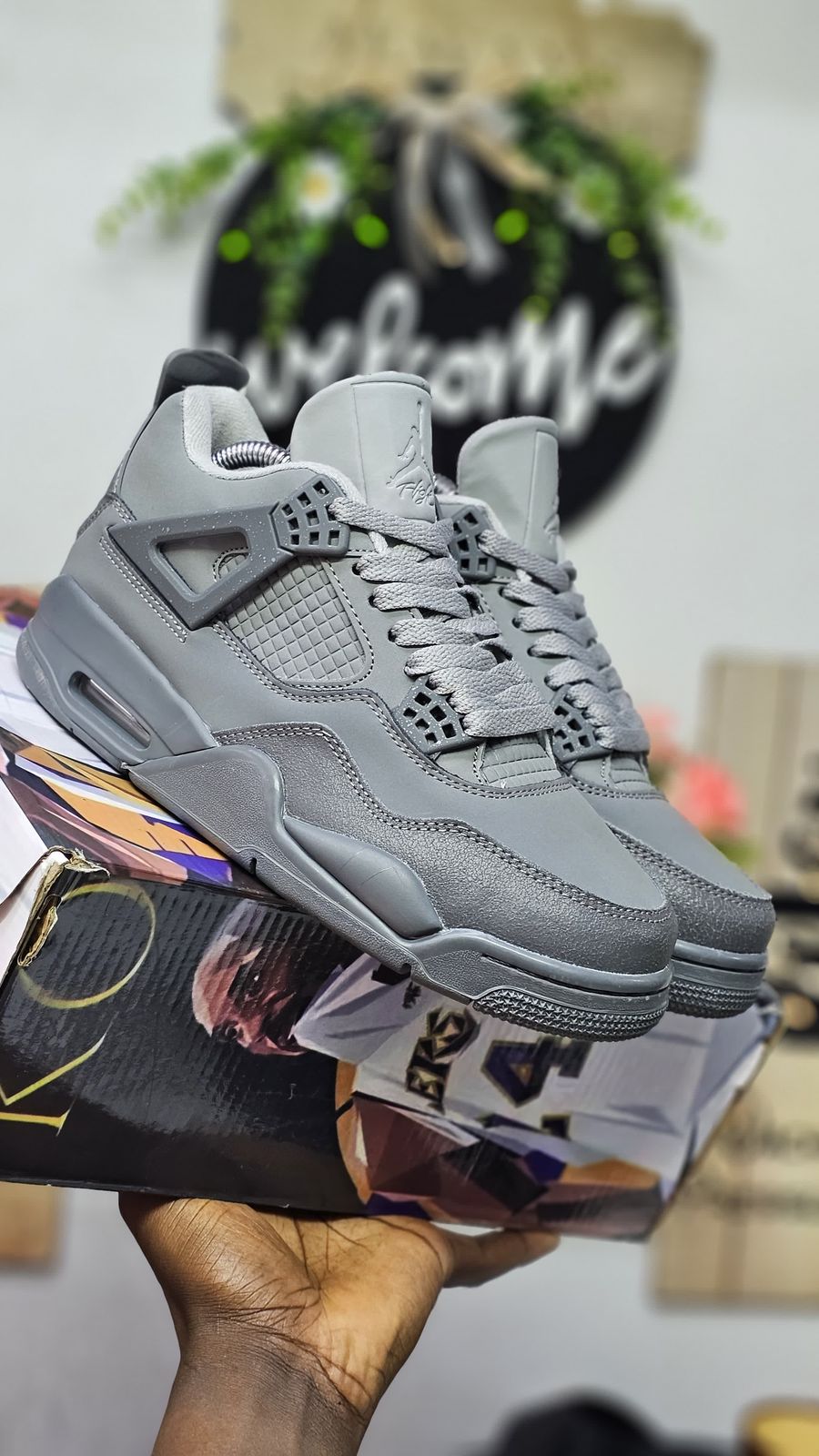 Original Air Jordan 4 WET CEMENT Sneakers; Best Quality Authentic Unisex Breathable Shoes J4 Sneakers