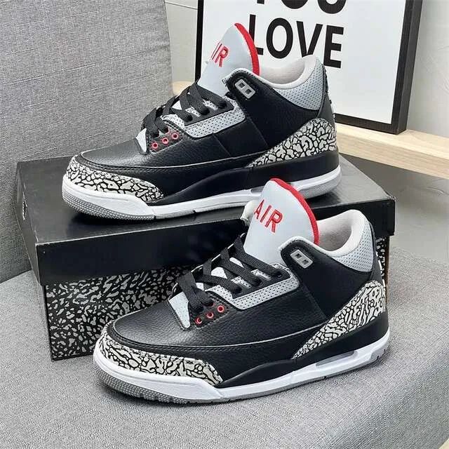 Original AIR JORDAN 3 Retro ''Black Cat'' Sneakers, Best Quality Fashion Men's Shoes Breathable J3 Sneaker