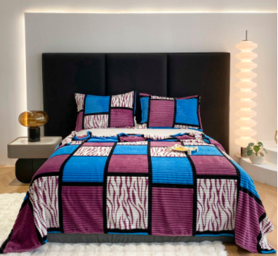 Flannel blanket, magic velvet printed geometric square grid, thickened office and leisure blanket, air conditioning grid, home blanket,1pc blanket