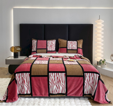 Flannel blanket, magic velvet printed geometric square grid, thickened office and leisure blanket, air conditioning grid, home blanket,1pc blanket