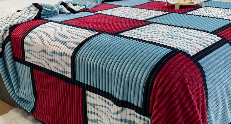 Flannel blanket, magic velvet printed geometric square grid, thickened office and leisure blanket, air conditioning grid, home blanket,1pc blanket