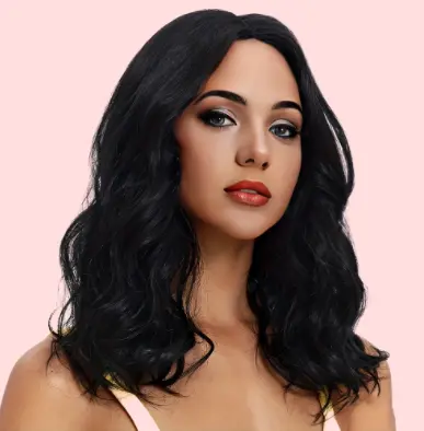 Wig, women's medium long hairstyle, split bangs, long curly hair, mechanism synthetic headband