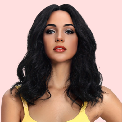 Wig, women's medium long hairstyle, split bangs, long curly hair, mechanism synthetic headband