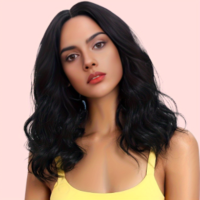 Wig, women's medium long hairstyle, split bangs, long curly hair, mechanism synthetic headband