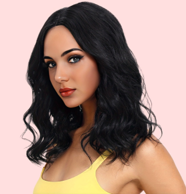 Wig, women's medium long hairstyle, split bangs, long curly hair, mechanism synthetic headband