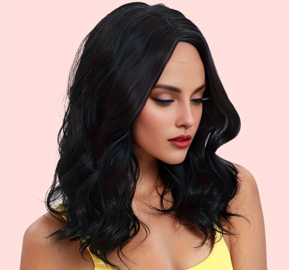 Wig, women's medium long hairstyle, split bangs, long curly hair, mechanism synthetic headband