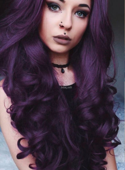 Medium length female full head curly wig, red purple wool roll mechanism synthetic hair wig, long style