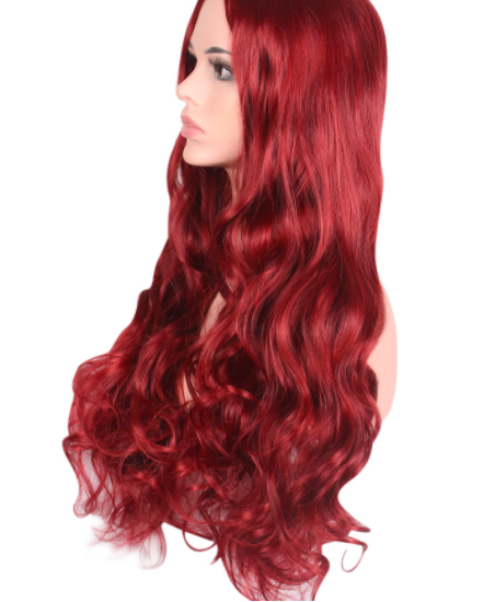 Medium length female full head curly wig, red purple wool roll mechanism synthetic hair wig, long style