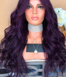 Medium length female full head curly wig, red purple wool roll mechanism synthetic hair wig, long style