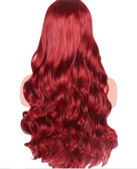 Medium length female full head curly wig, red purple wool roll mechanism synthetic hair wig, long style