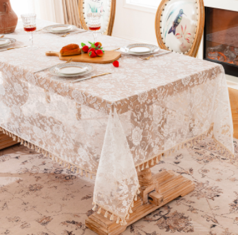French rose flower lace tablecloth, light luxury and high-end rectangular dining table cloth, anti slip tea table, wedding decoration cover cloth